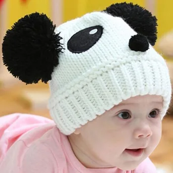 

Newborn Baby Wool Cute 100% Hand Knitted Mix Coffee White Red Panda Infant Hat 0-5months Baby about 21cmx17cm-1 Pcs