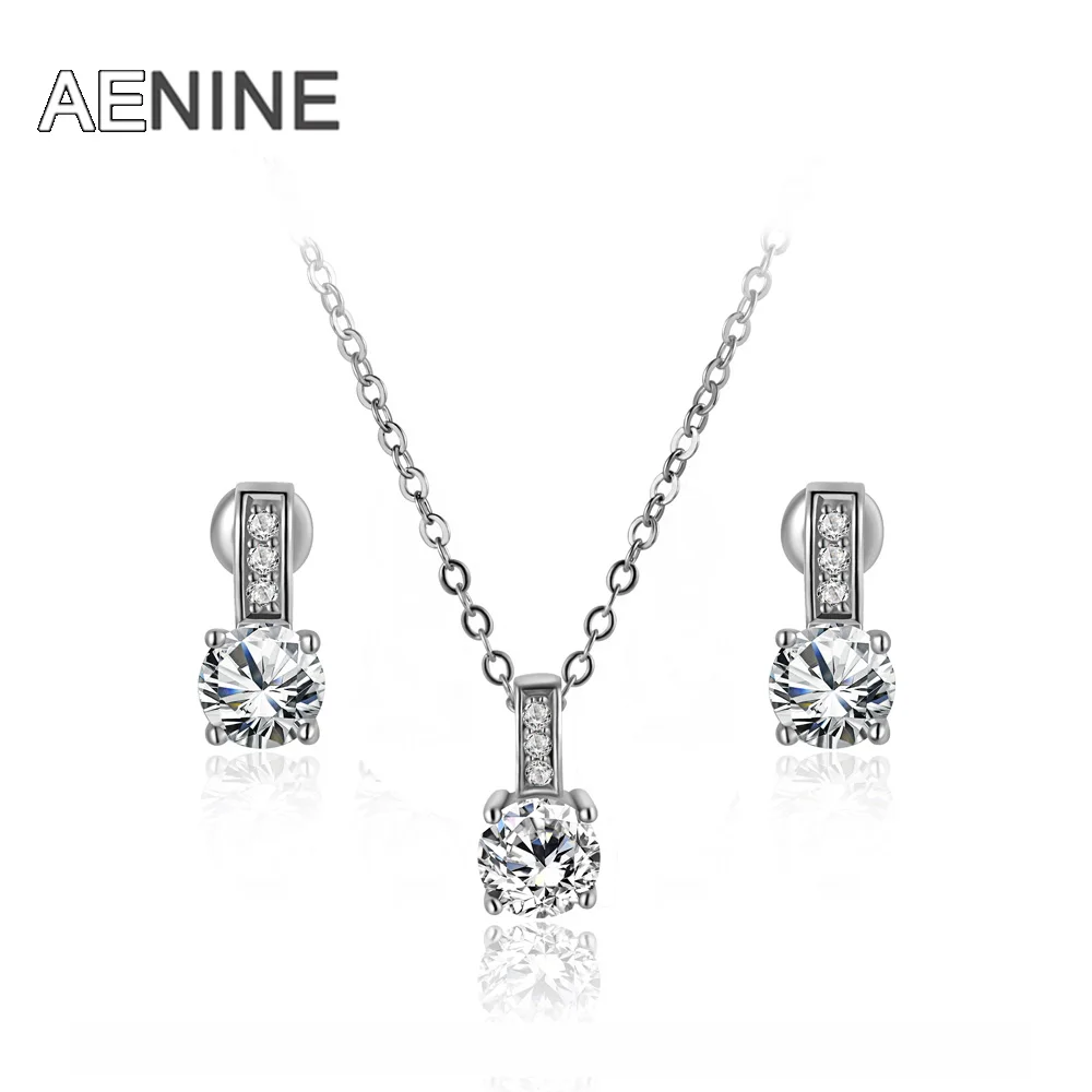 

AENINE Original Style Bridal Jewelry Sets Sparkling Cubic Zirconia Earrings & Necklace Gold Color Anniversary Women S170030477P