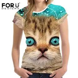 FORUDESIGNS/3D Cat Для женщин Повседневное футболка с короткими рукавами Для женщин рубашки топы для девочек женственную одежду для футболки для