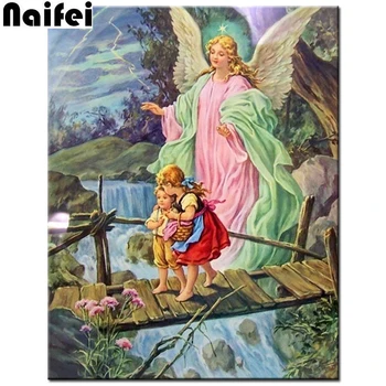 

5D Diamond Embroidery Children with Guardian Angel Cross Stitch DIY Diamond Painting Full Diamond Mosaic rhinestones Home Decor