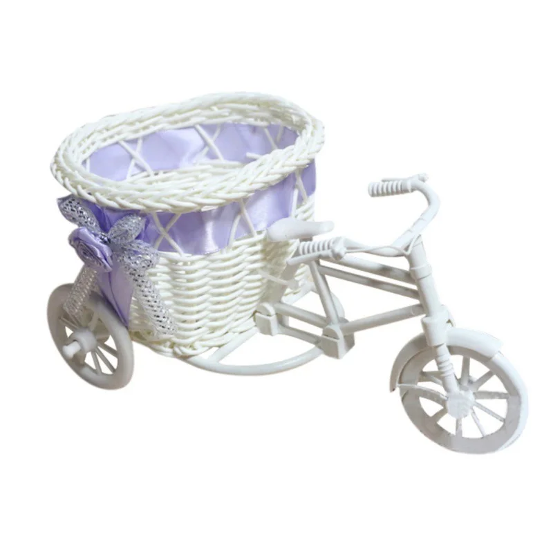 Пластиковый белый трехколесный велосипед дизайн Цветочная корзина контейнер для цветочных растений украшения дома свадьбы