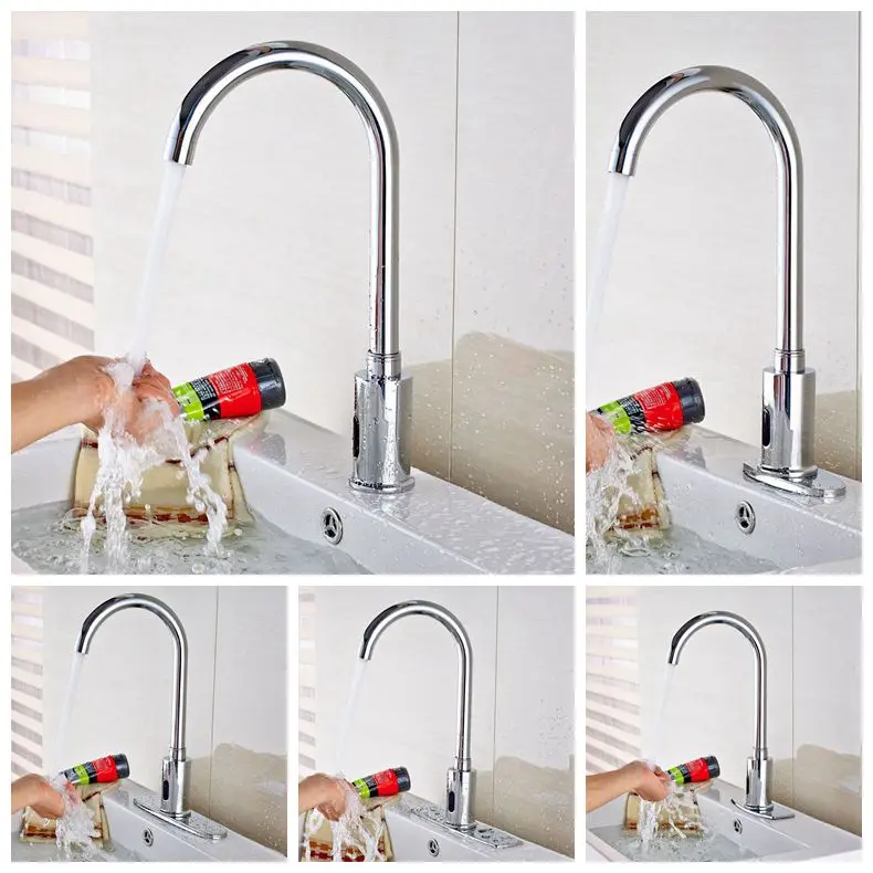 

newly Chorme Basin Faucet Automatic Sensor Vessel Tap Deck Mount Free Handle One Cold Faucet W/Cover Plate