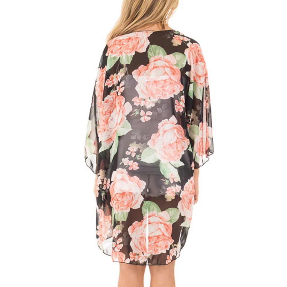 Women Shirt Kimono Boho Cardigan Vintage Floral Print Blouse Loose Shawl Cape Knits Bohemian Coat Jacket Two Color