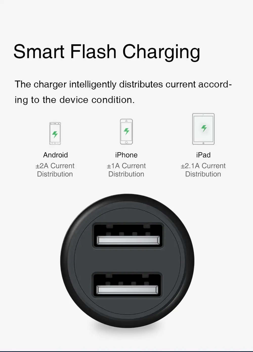 Lenovo HC11 Mini Portable Dual USB Ports Car Charger- Black