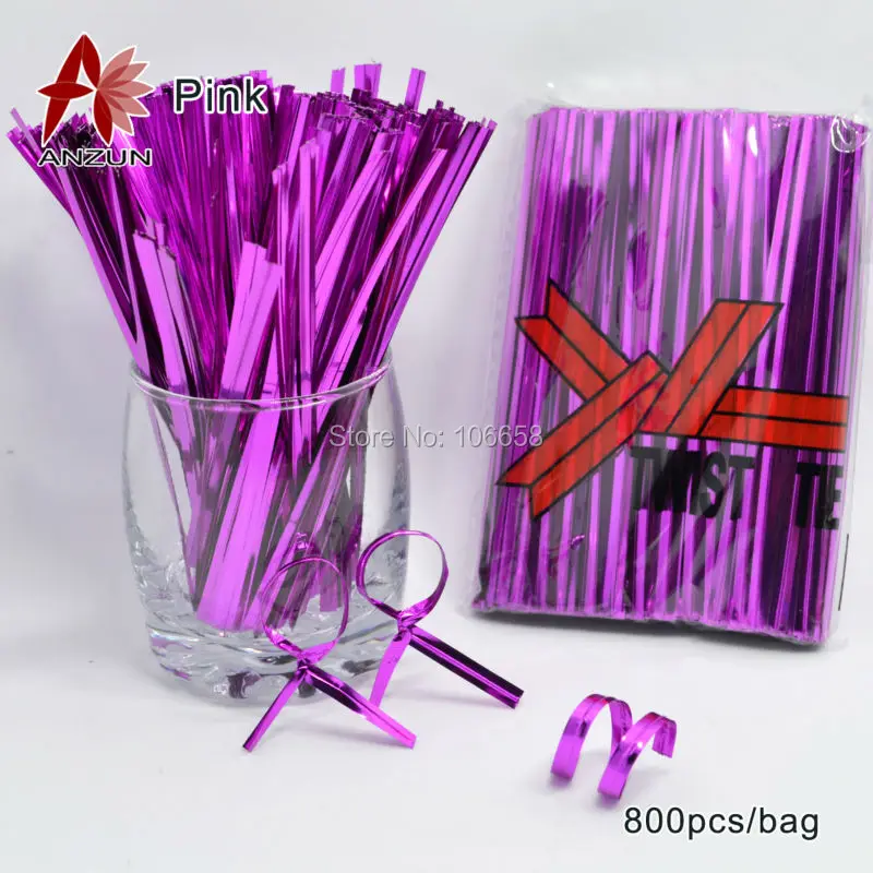 

800pcs Pink Wire Metallic Twist Ties For Cello Candy Bag Steel Baking packaging ligation lollipop dessert sealing twist tie