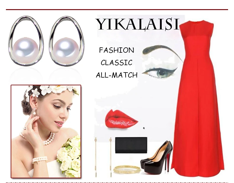 YIKALAISI, 925 пробы, серебро, натуральный пресноводный жемчуг, Овальные, модные серьги-гвоздики для женщин, 8-9 мм, сплюснутая жемчужина, 5 цветов