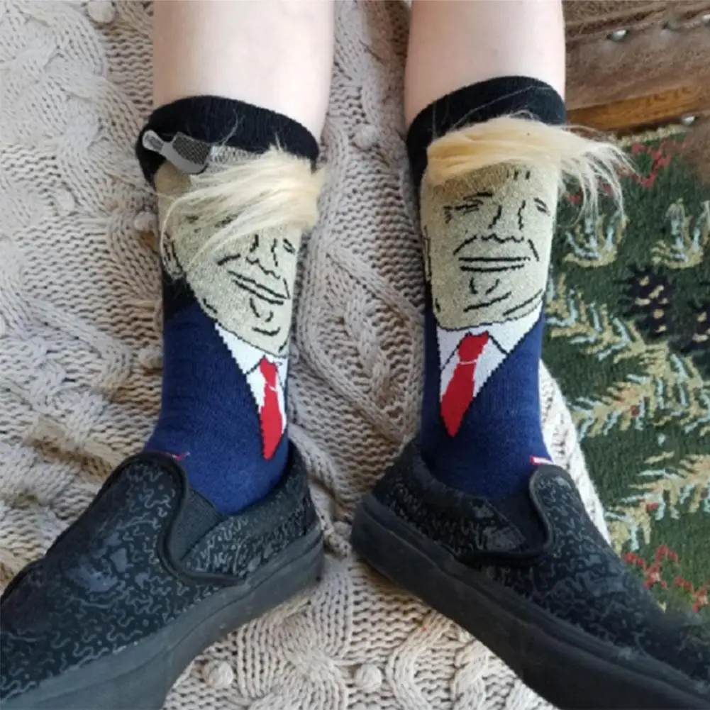 

President Donald Trump Socks Unisex Funny Print Adult Casual Crew Socks With 3D Fake Hair Crew Socks Hot Sale