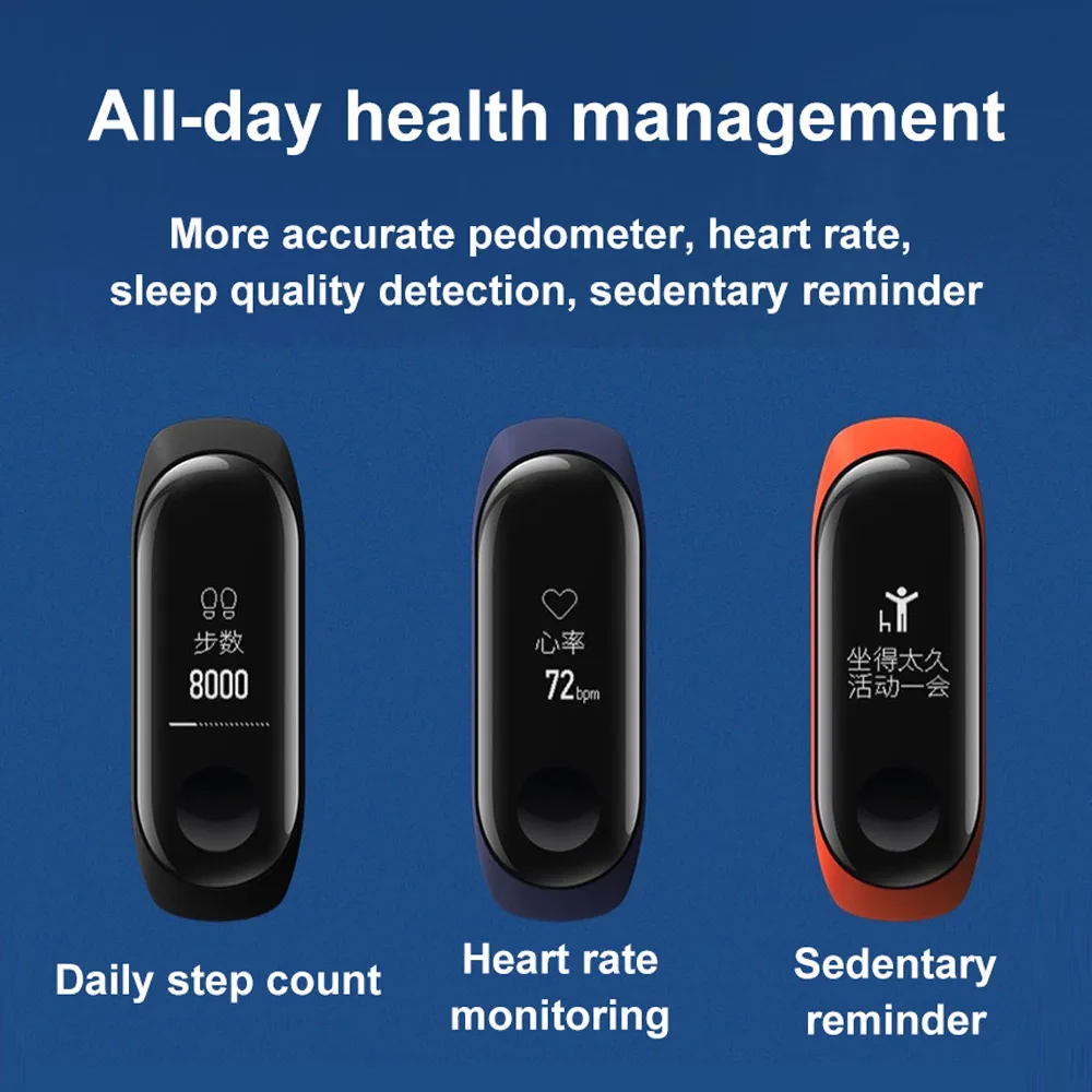 Xiaomi Mi band 3 MiBand 3 Fitness Tracker Heart Rate Monitor 0.78'' OLED Display Touchpad Bluetooth 4.2 Smart wristband Android