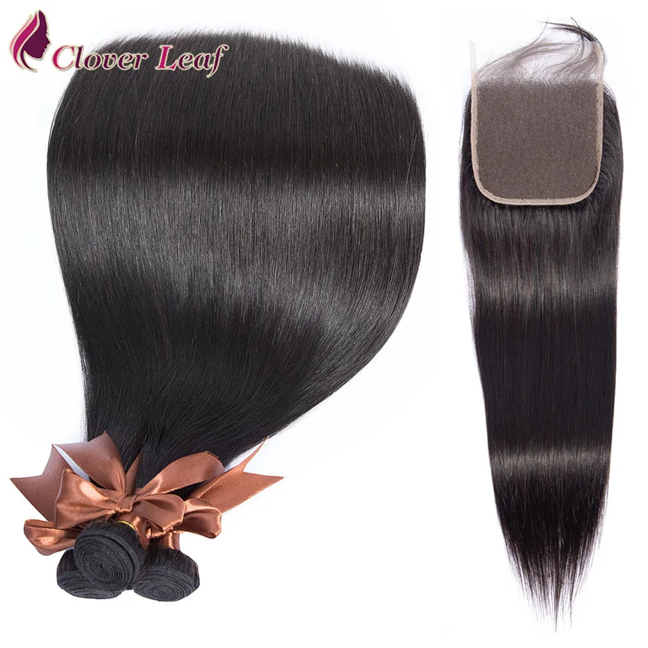 

Clover Leaf 3 Bundles With Closure Remy Hair Weave Brazilian Human Hair Straight Hair Bundles With Lace Closure Hair Extensions