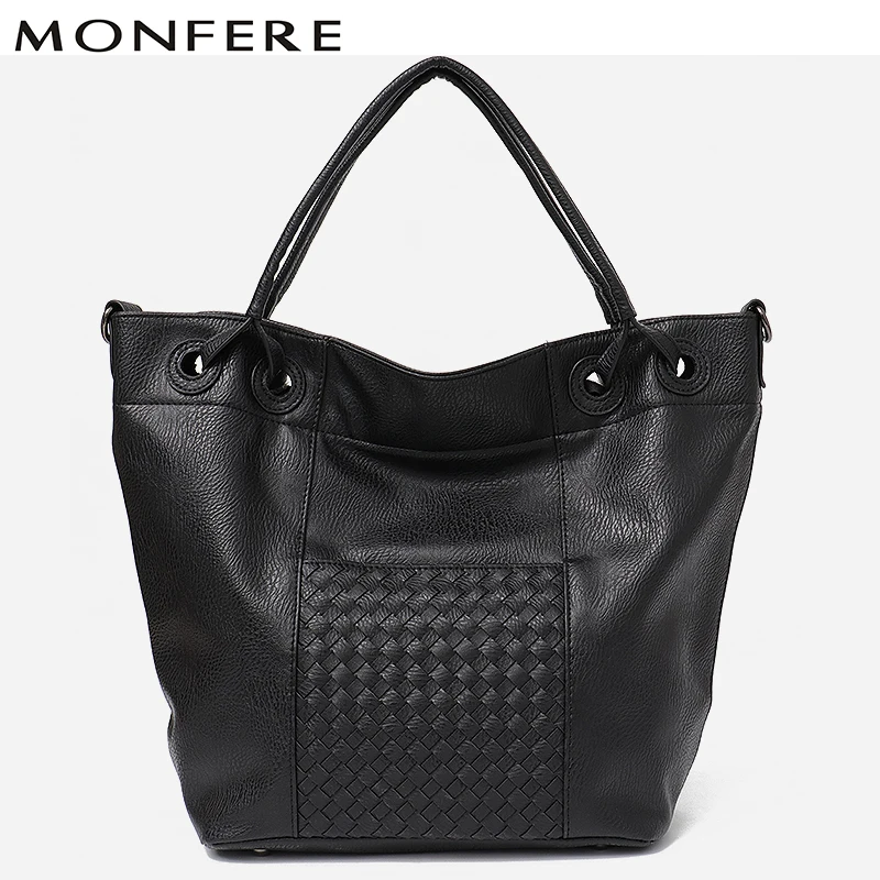 

MONFERE Fashion Large Top-Handle Bags Woven Vegan Leather Women Shoulder Bag High Quality Tote Ladies Hobo Cross body Bag Bucket
