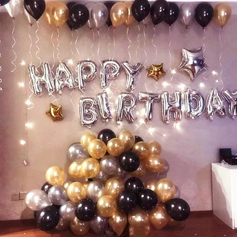 1 Unidades plata Feliz cumpleaños letra globos con perla oro negro blanco globos adultos regalos para decoraciones de fiesta temática suministros