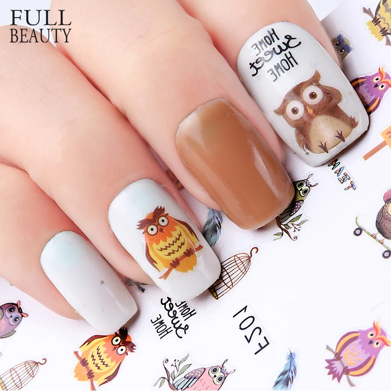 Full Beauty 3d Cute Designs Nail Art Brown Owl Bird Feather Pattern