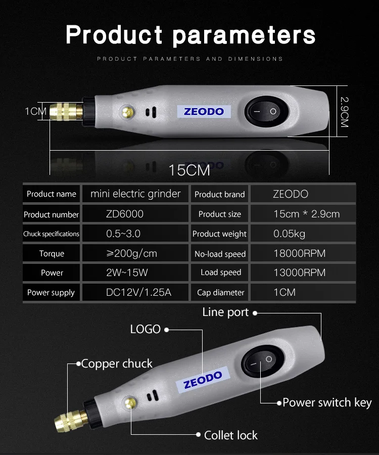 Электрический шлифовальный мини станок Zeodo Zd6000 электрическое бурение 12 В DC