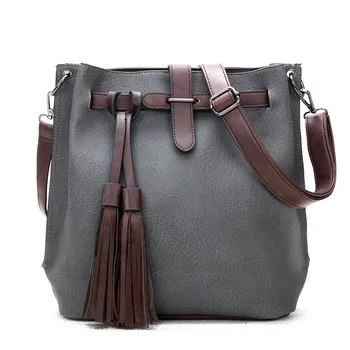 

Tassel Women Bucket Shoulder Bag PU Leather Fashion Brand Designer Female Crossbody Bag For Women Daily Vintage Messenger Bag