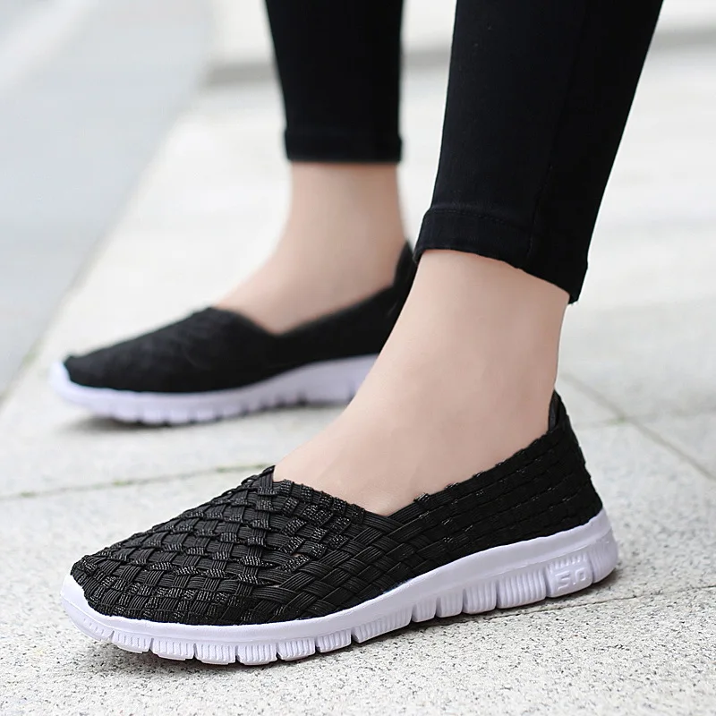 Women Sneakers Summer Woven Shoes Womens Flats Casual Breath Loafers Femael Tenis Lightweight Sneakers Zapatos Big Size 35-42