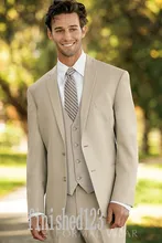 Fashionable Two Button Beige Groom Tuxedos Groomsmen Men’s Wedding Prom Suits Custom Made (Jacket+Pants+Vest+Tie) K:70