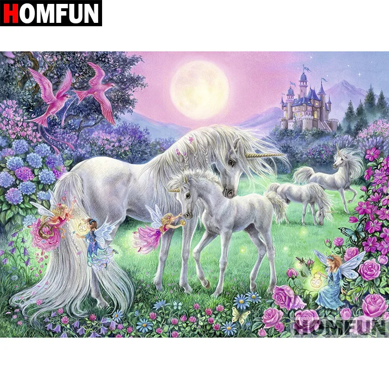 

HOMFUN Square/Round Drill 5D DIY Diamond Painting "Unicorn Castle" Embroidery Cross Stitch Full Rhinestone Decor A07161