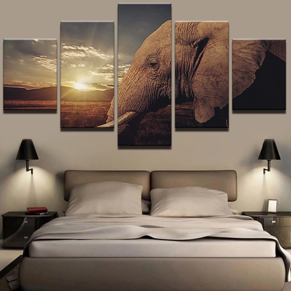 

Home Decoration Canvas Painting HD Prints 5 Pieces Elephant Wall Art Animal Modular Pictures Living Room Frame Artwork Poster