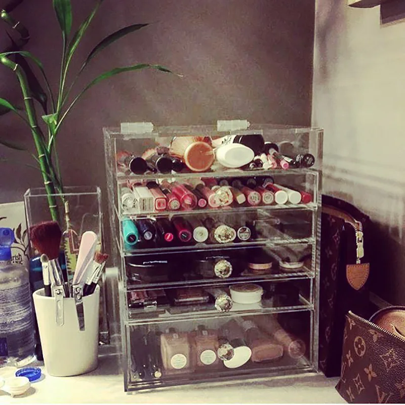 Flash Deal Acrylic Makeup Organizer Clear Desk Cosmetic Storage Box Multi Layers with Drawer Desktop Storage Transparent Make Up Holder 5
