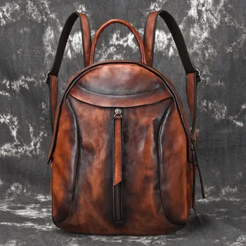 

New retro women's backpack leather handmade shoulder bag High Quality first layer leather casual Girls Travel backpack female