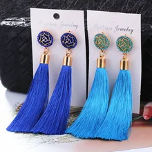 Hocole boêmio brincos de borla de cristal femininos, preto, branco, azul, vermelho, rosa, de seda, pingente longo, joias para mulheres