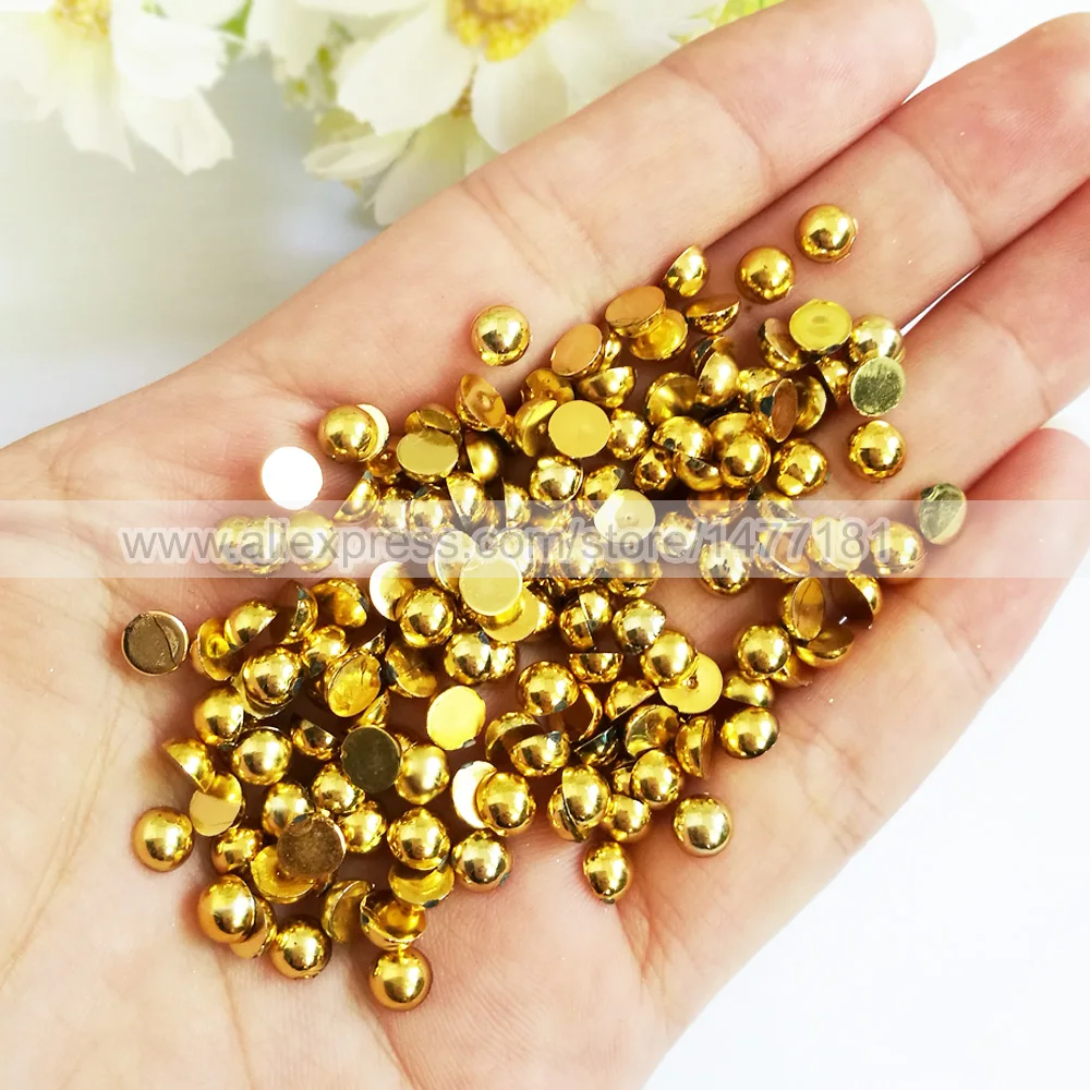 Металлическое золото, 5 мм, полукруглый жемчуг для изготовления открыток, имитация искусственного кабошона, Купольные жемчужные бусины, отделка жемчугом, свободные драгоценные камни, поделки своими руками