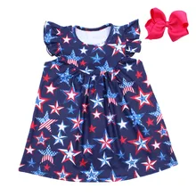 UAS/платья для маленьких девочек 4 июля, летнее платье с перламутровыми рукавами платье для девочек с индивидуальным дизайном молочный шелк с бантом