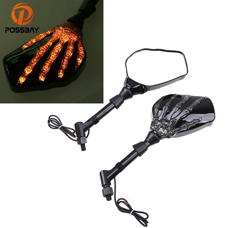 POSSBAY Motorcycle Mirror with Turn Signal for Universal Motorbike Side Rearview Mirrors Amber