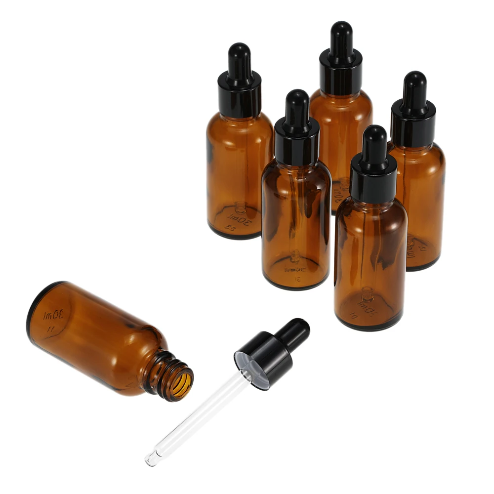 6Pcs/set 30ML Essential Oil Bottles Glass with Long Dropper Tawny