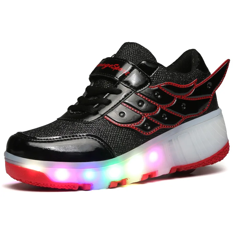 

2019 Children LED Roller Skate Shoes With One/Two Wheel Lights Up Glowing Black Pink Kids heelies Zapatillas Zapatos Con Ruedas