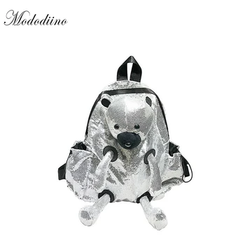 

Mododiino Sequin Bear Backpack Women New Personality Bag Pack Large Capacity Travel Bag Brand Casual Backpacks For Girls DNV0809