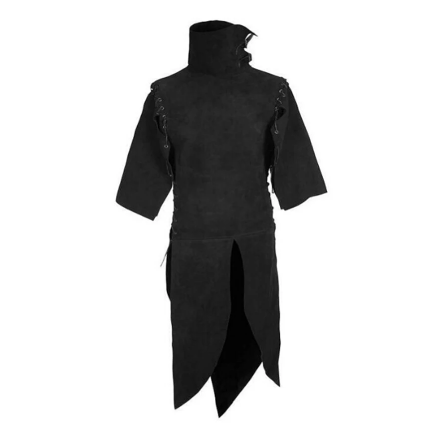 

Adult Men The Medieval Renaissance Wizard Costume Tops Vest Medieval Halloween Cosplay High Neck Top Shirt Black Clothing Men