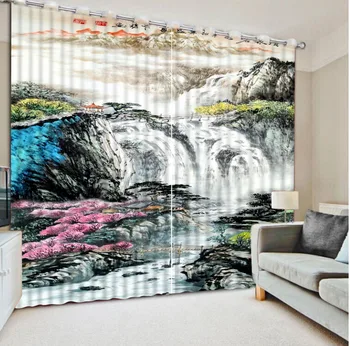 

Curtain Fabrics Home Bedroom Decoration Custom Any Size 3D Curtain Mountain View Color Ink Painting Curtains For Bedroom