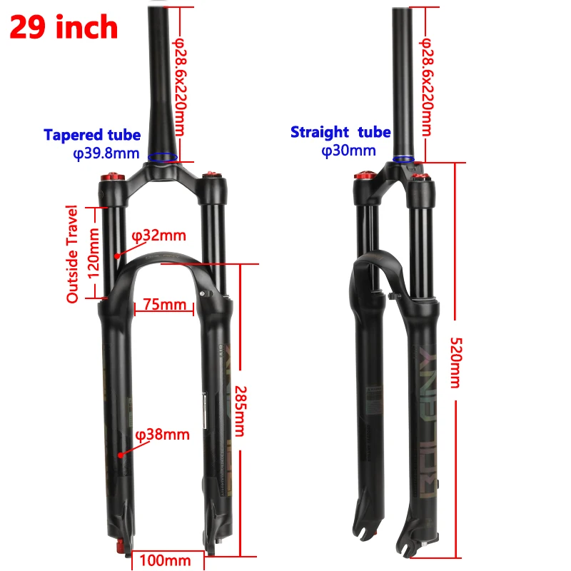 Bolany MTB велосипедная воздушная вилка Supension отскок Регулировка 26/27. 5/29er замок прямой конический горный вилка для велосипеда аксессуары