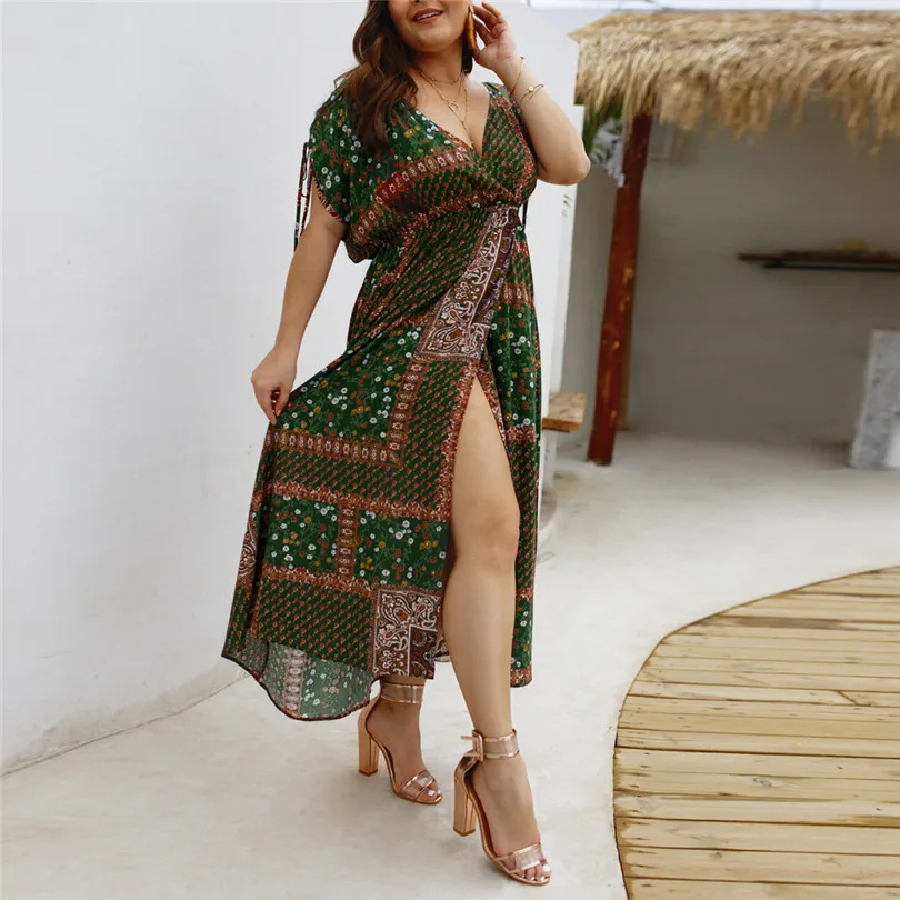 Women Summer Vintage vestidos Dress Sexy Women Flower Beach Party Short Sleeve V-Neck Floral Print Mini dress#4M21 (10)