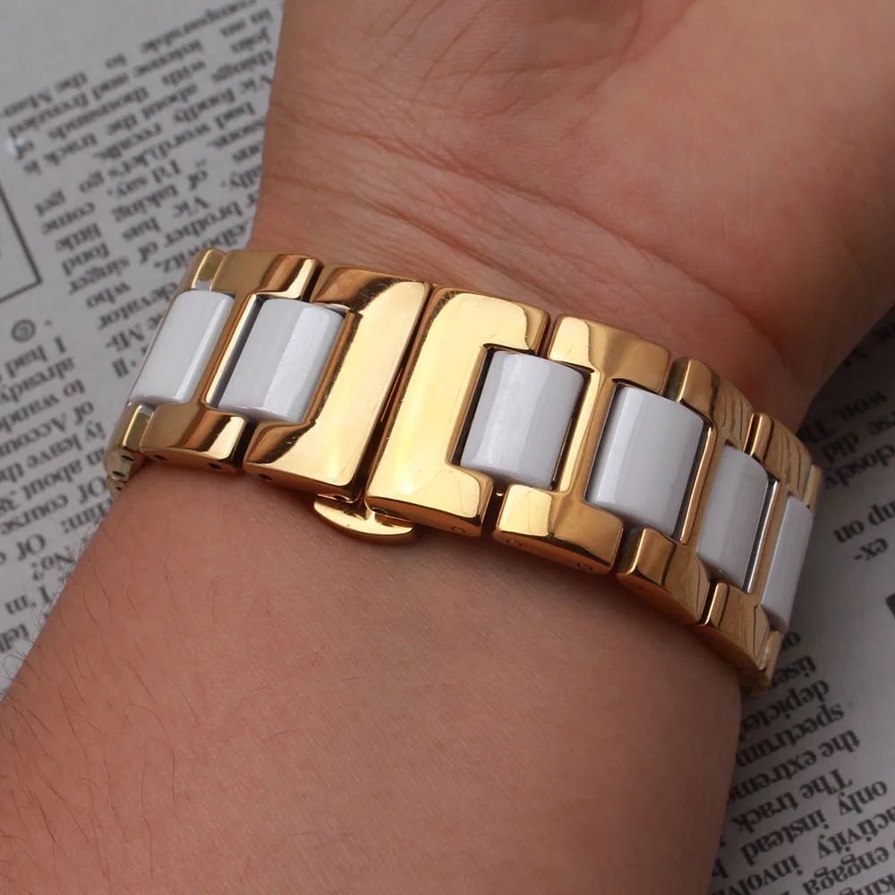 

Stainless steel Ceramic bracelet watchband watch strap women man wristwatches band 12 14 16 18 20 22mm white Butterfly buckle