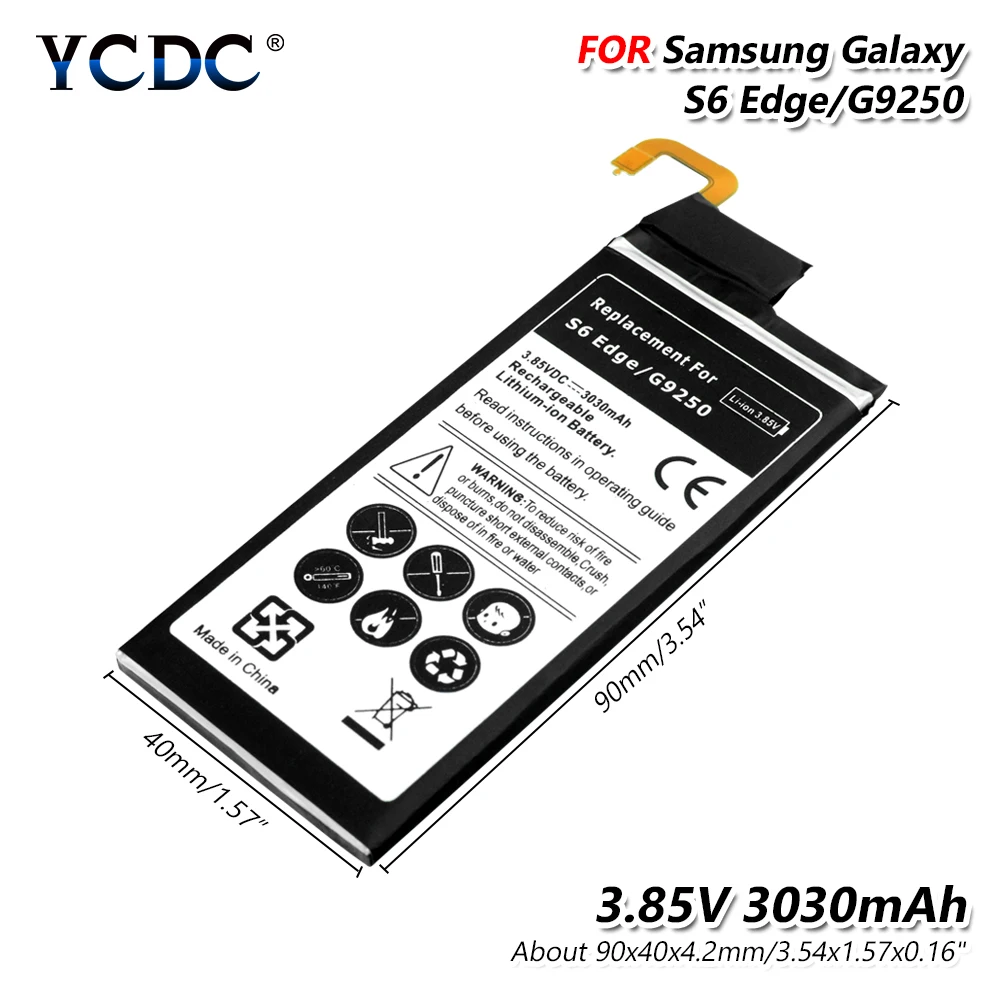 

Original YCDC 3030mAh Lithium Battery Replacement Battery For Samsung Galaxy S6 Edge G9250 G925F G925K G925L G925A Battery