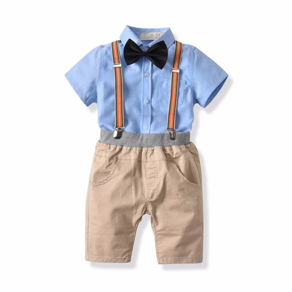 

Summer Baby Boys Clothing Sets Cotton Blue Short-Sleeved Shirt + Khaki Shorts For Little Gentleman 1-8 years old