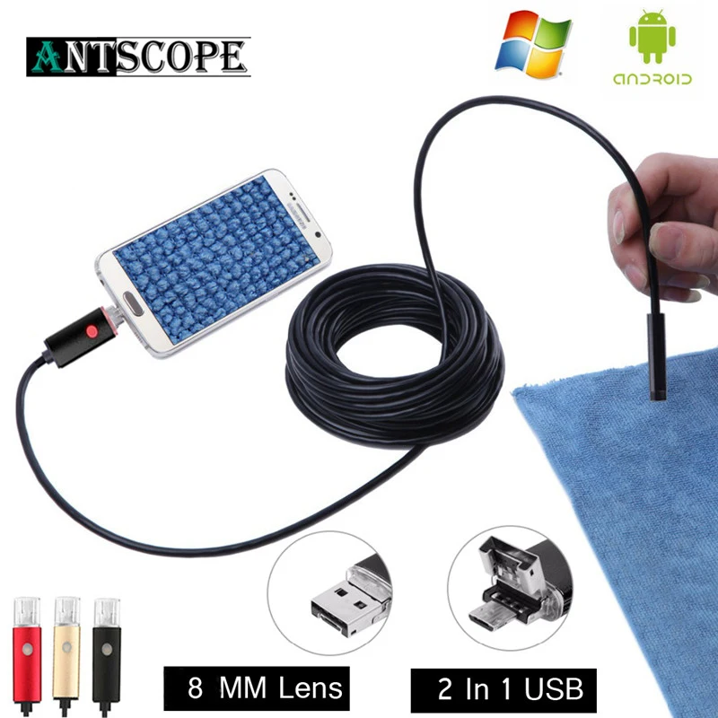 

8MM 2 IN 1 Android Phone Endoscope Inspection Micro USB OTG Tube Snake Borescope 2m 5m 10m With 6 LED Pipe Endoscopio Camera 30