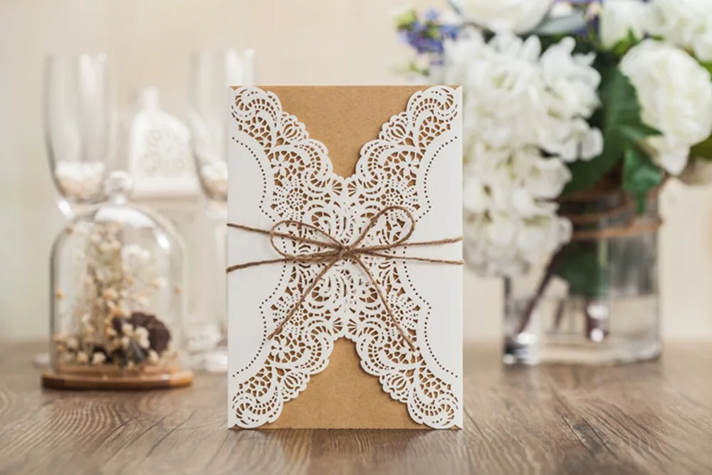 Image Sample Hollow Laser Cut Wedding Invitations Card Personalized Custom Printable with Ribbon   Envelope   Seals