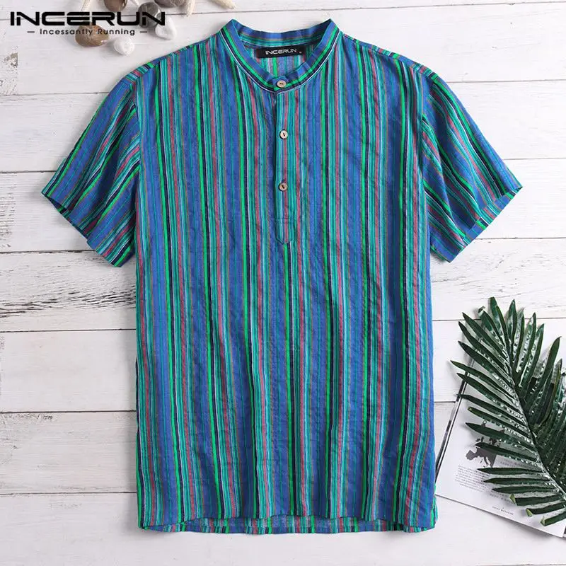 Мужская футболка больших размеров 5XL, летний тропический мужской верх, пляжные рубашки для отдыха, мужская рубашка с коротким рукавом, просторное с воротником-стойкой, рубашка Camisa Hombre - Цвет: Blue Shirt