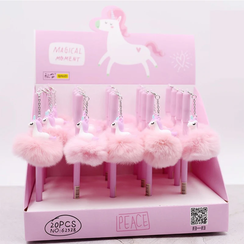 

Girls Gift Cute Lovely Pink Unicorn Flamingos Pens Plush Pendant Gel Pen for Decoration Office School Supplies Kawaii Stationery