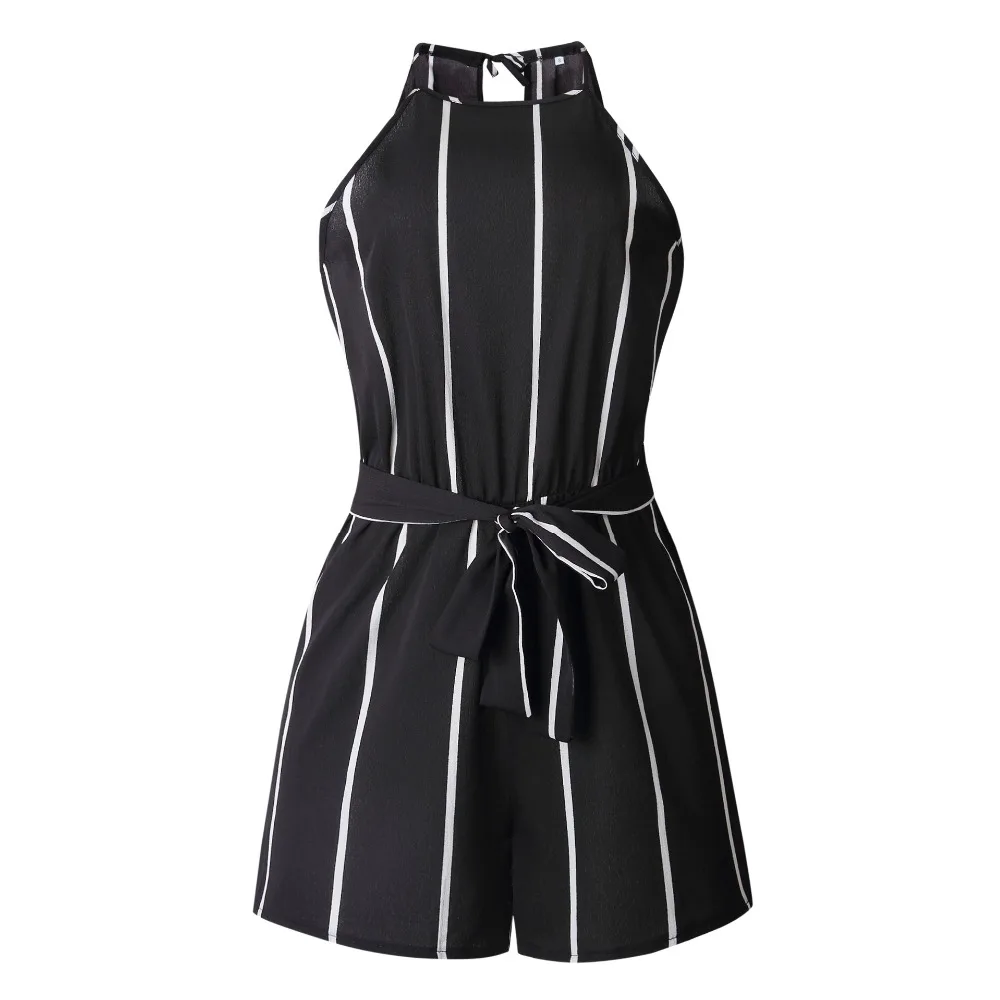 Fashion Women Mini Bodysuit Jumpsuit Summer Shorts Beach Playsuit Ladies Sexy Vertical Stripe Backless Cutaway Rompers CHYF-001 (4)