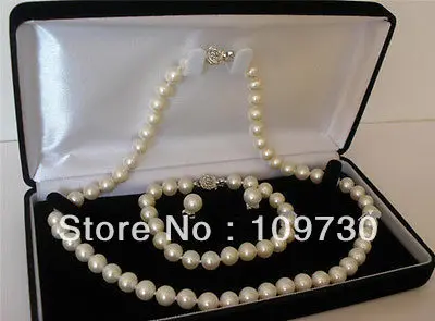 

Jewelry 00467 9-10 mm Real White Cultured Pearl Necklace Bracelet Earring Set (A0423)