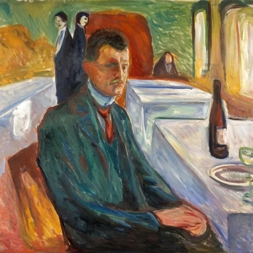 Self Portrait With A Bottle Of Wine Poster Print by Edvard Munch (24 x 36)