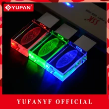 YUFANYF 2017 pendrive 3 colors Red / blue / green LED Ford car LOGO USB falsh drive 4GB 8GB 16GB 32GB U Disk crystal gift