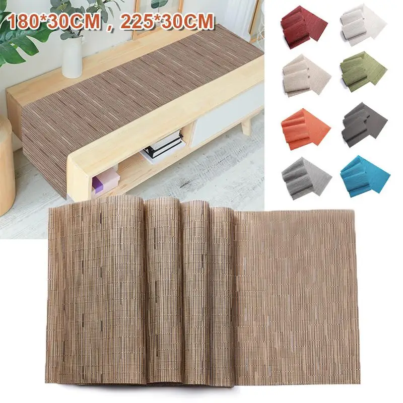 

1pcs180*30CM/225*30 Placemat Pure Color Table Flag Bamboo Woven Tablecloth Environmental Friendly InsulationHome Decoration