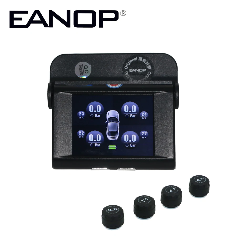 

EANOP Solar TPMS TFT SCREEN With 4 Sensors PSI/BAR Tire Pressure Monitor Real time Temperature Monitoring Alarm System