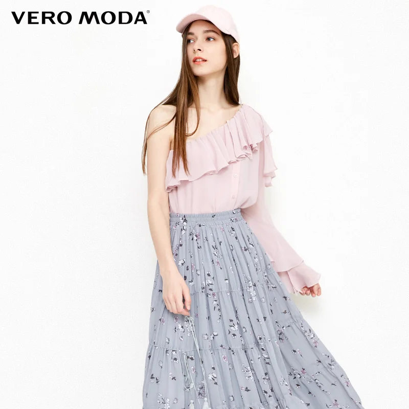 Vero Moda 2019 Весна Лето Новые диагональные вырез Гофрированные Рукава шифоновая