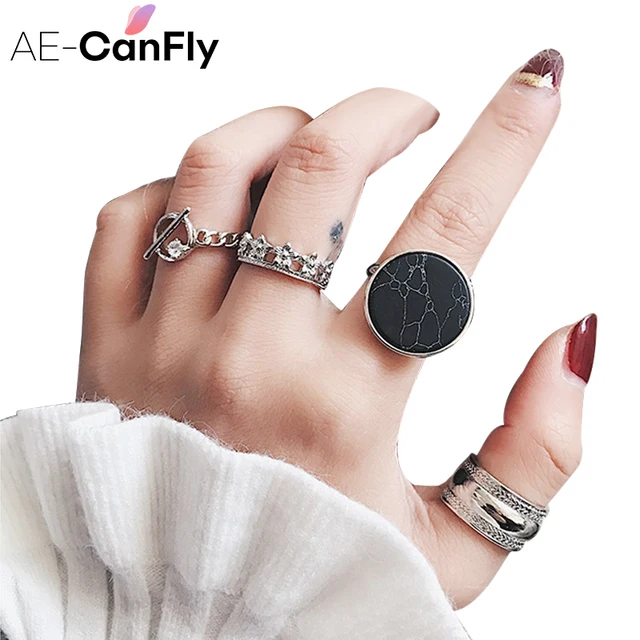 AE-CANFLY Retro 4 pz/set silver gold ring per le donne di modo di Snodo Anelli R AE-CANFLY Retro 4 pz/set silver gold ring per le donne di modo di Snodo Anelli R